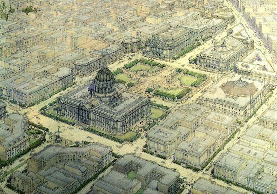 Rendering of 1912 John Galen Howard Plan for Civic Center