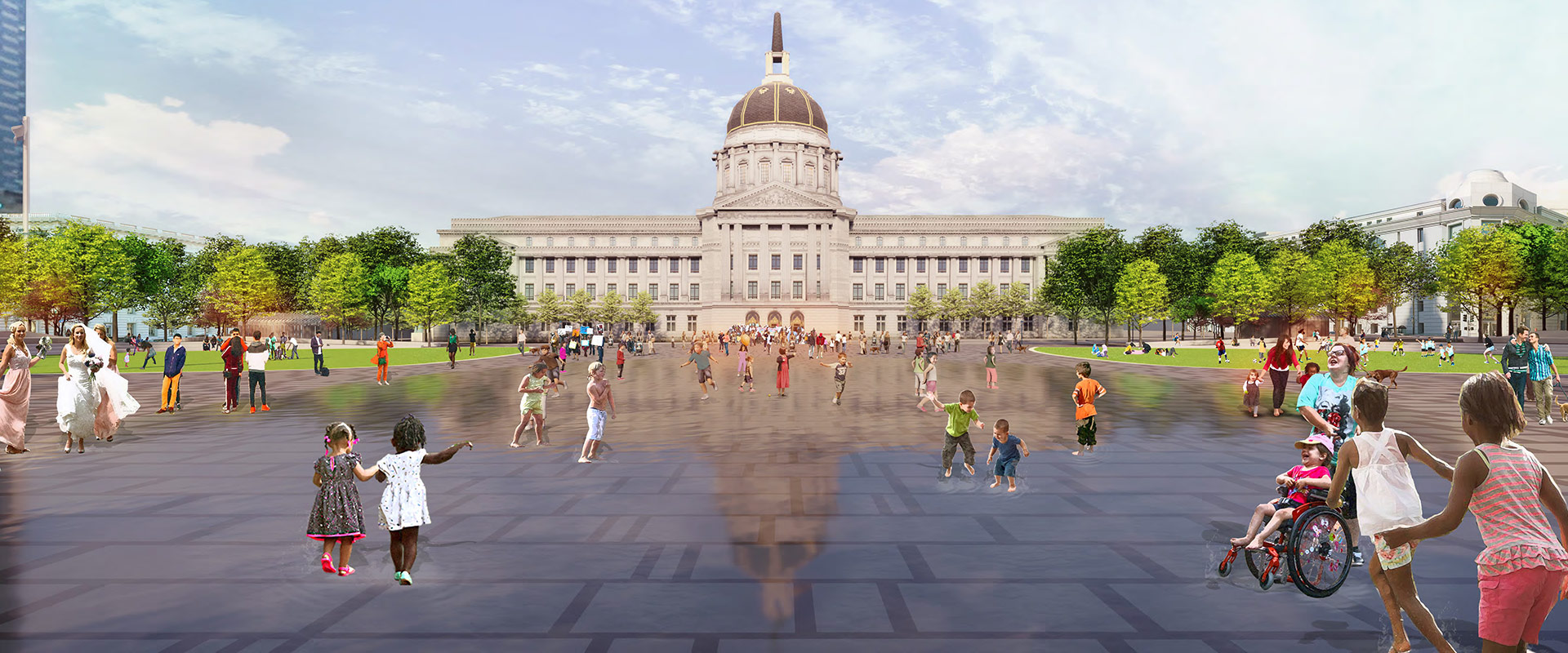 Civic Center public space design concept. Rendering by CMG Landscape Architecture, Kennerly Architecture + Planning and Gehl Studio.