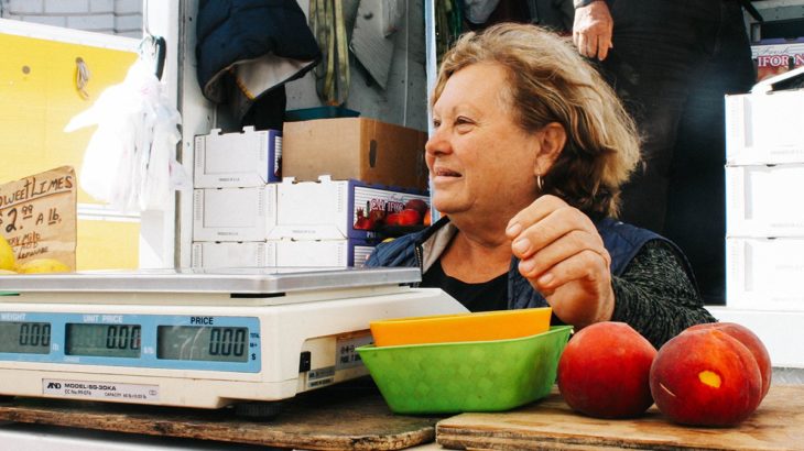Rosa De Santis, Vegetable Vendor for Santis Farms at the Heart of the City Farmers’ Market. Photo by Rua Al-Abweh.